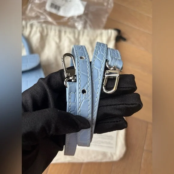 BY FAR Mini Sky Blue Croco Embossed Leather Bag